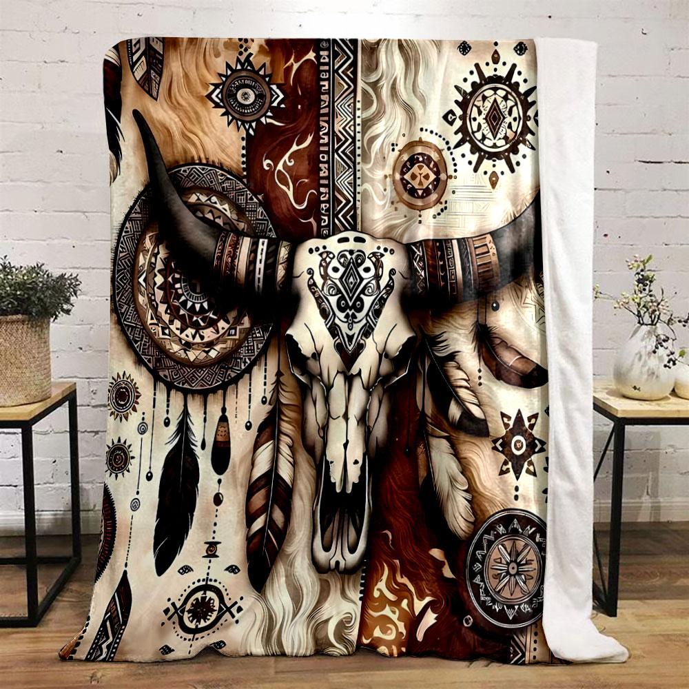 Bohemian Cow Skull Blanket bedroom Blanket for Livingroom Couch lunch break Soft throw for Friend's festival Gift