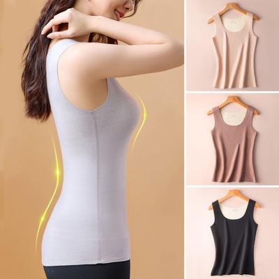 Autumn Winter DE Velvet Thermal Vest U-neck Sleeveless Tank Top Solid Color Seamless Warm Underwear Bottoming Tops