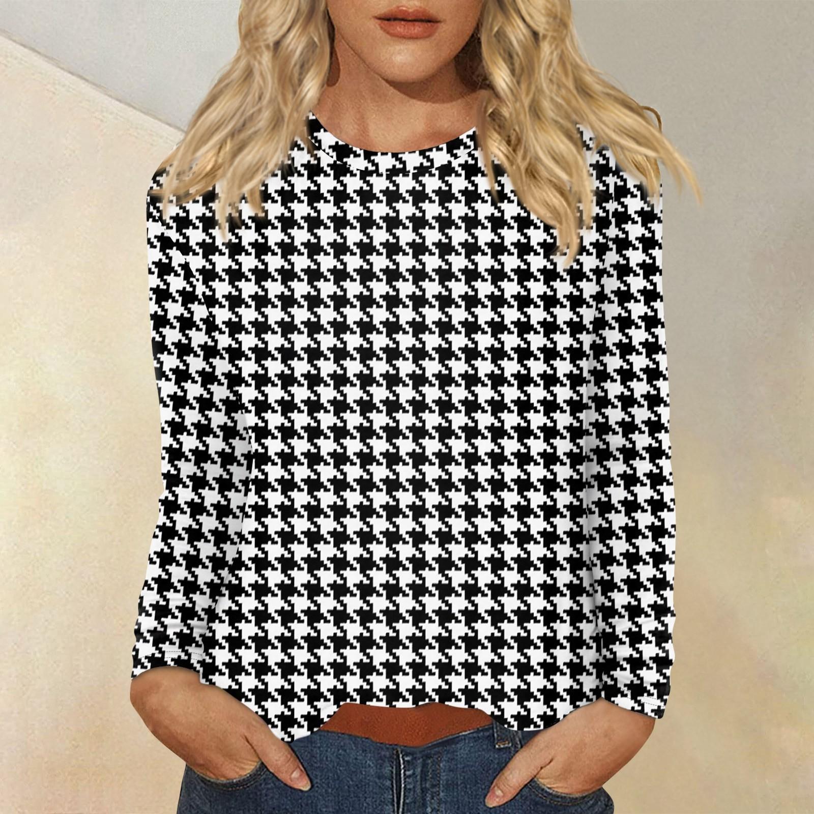 

Женский повседневный топ с круглым вырезом и длинными рукавами с принтом M