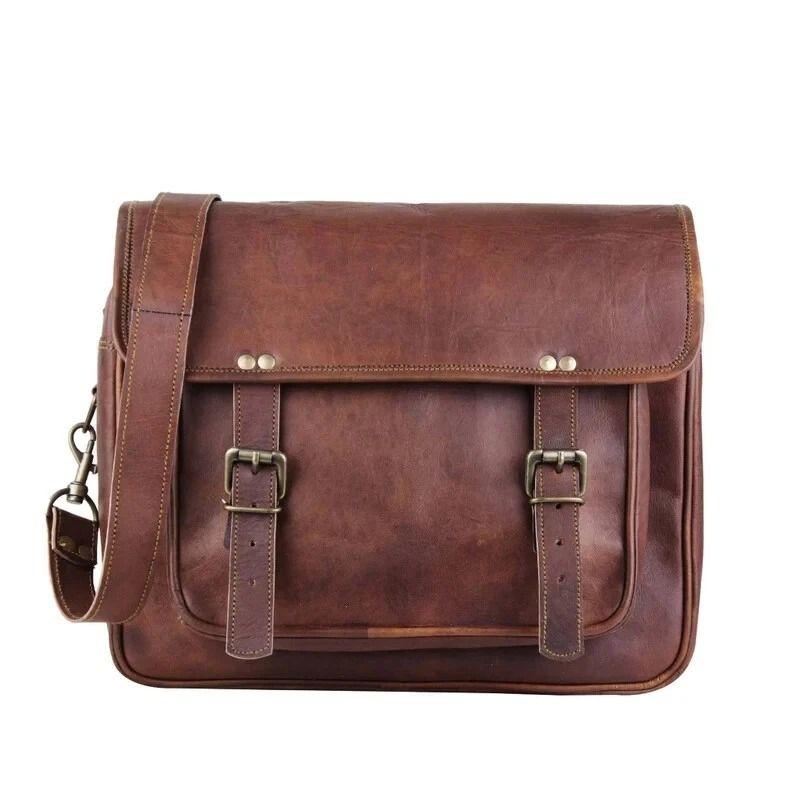 

Винтажная коричневая кожаная сумка-мессенджер, Кожаная сумка-портфель, Сумка для ноутбука 18 x 14 x 6 in