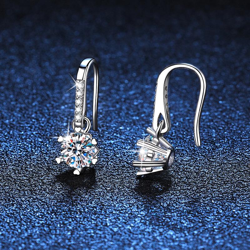 S925 Sterling Silver Earrings Moissanite Snowflake Ear Hook Female Moissanite Sterling Silver Earrings Female