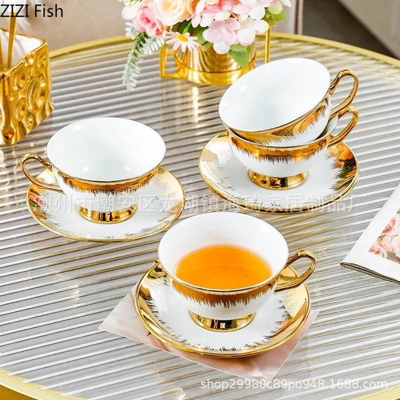Golden Edged Ceramic Coffee Mug Afternoon Tea Coffee Cup Saucer Sets Couple Cup Set Home Creative Drinkware Mug New Home Gift