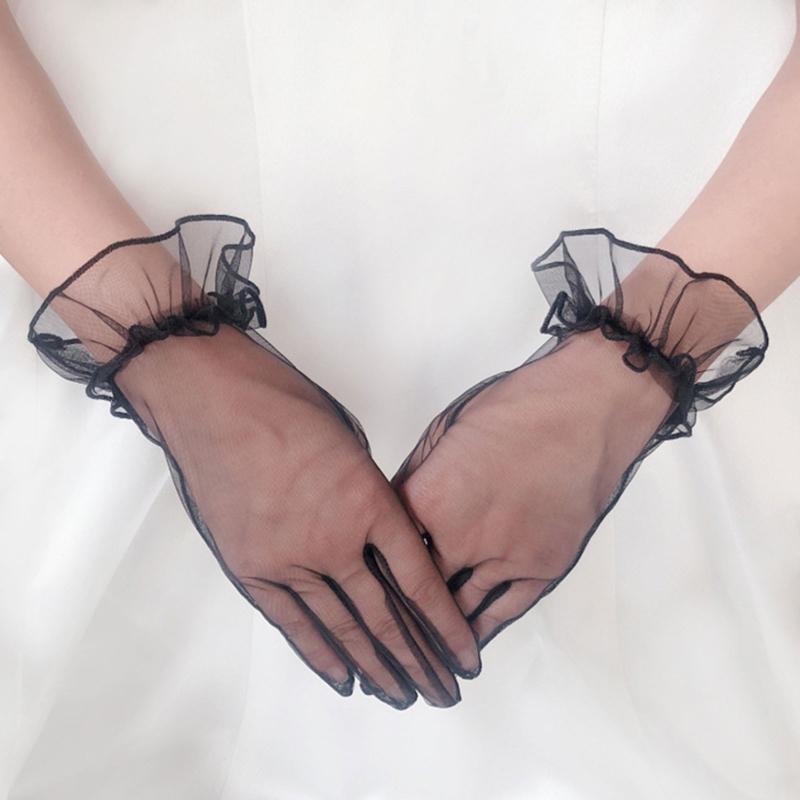 Stylish Short Gloves Full Finger Gloves Wrist Length Short Gloves Tulle Gloves Party Gloves for Prom Party Tea Parties