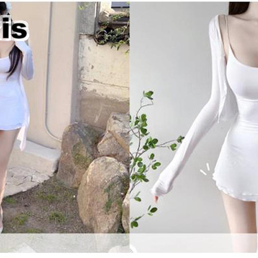 Korean Dongdaemun New Sexy Bodycon Sling Dress with Leaf Detail