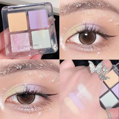 Four-color Eyeshadow: Matte Fine Shimmering Pearlescent Diamond High-gloss Brightening Mint Green Eyeshadow