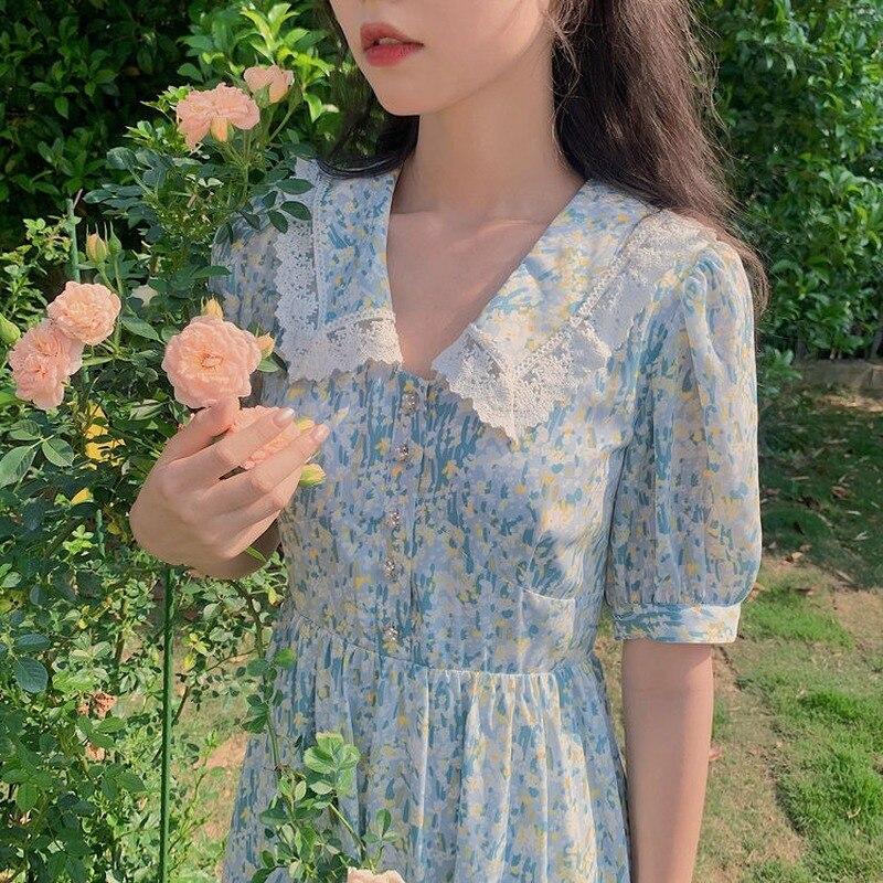 aesthetic cute dresses Aesthetic Cute Printed Dresses Buy 2021 Summer Vintage Floral Dress Women  Korean Elegant Sweet