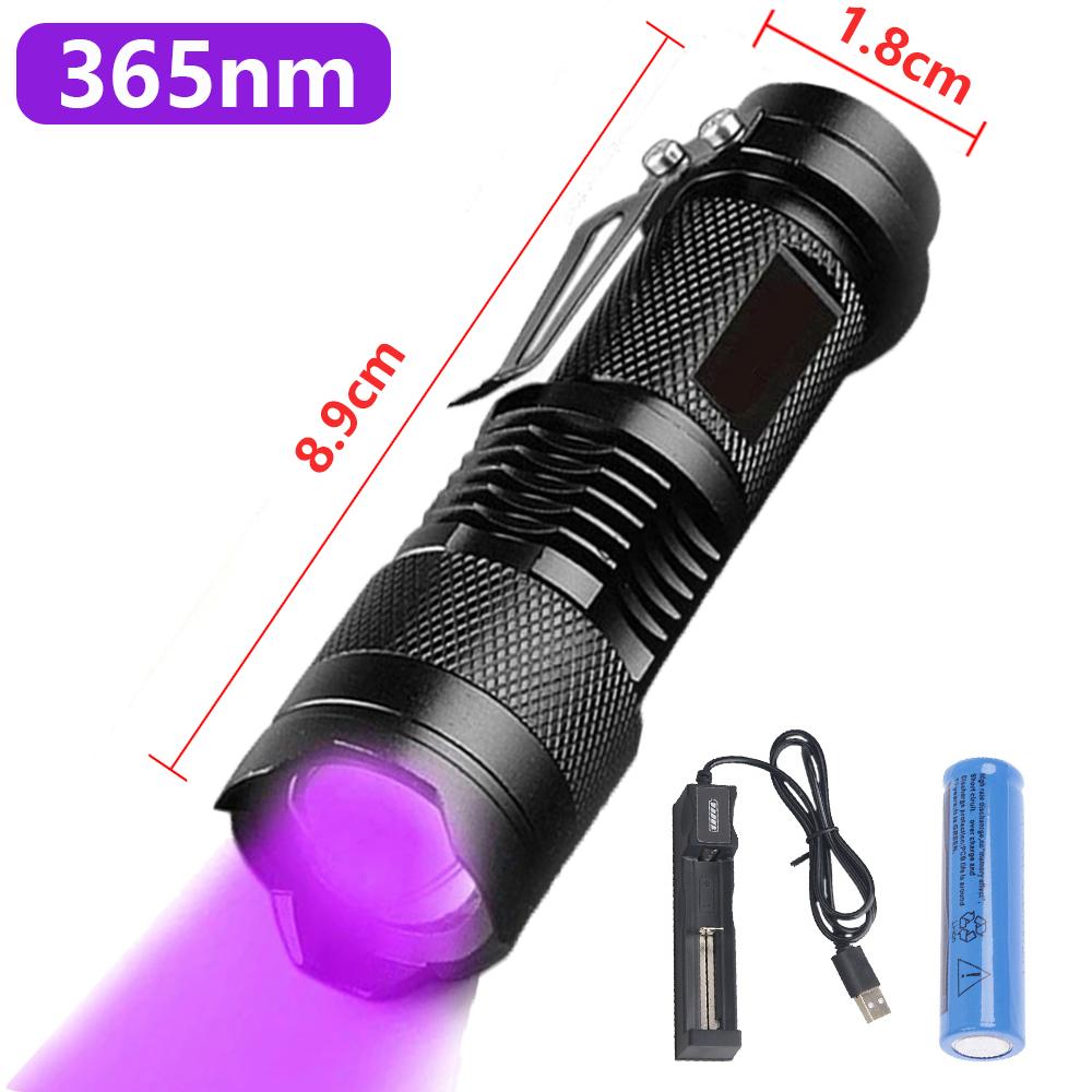 365/395nm Mini UV Flashlight Zoom Blacklight Ultraviolet Torch Money Pet Urine Invisible ink Marker Stain Scorpion Detector Lamp