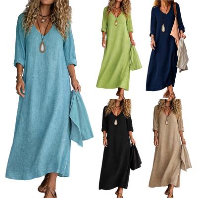 Künstlerisches V-Ausschnitt Kleid für Damen - Lockerer Schnitt, Bunt, Atmungsaktiv, Lässig für Frühling und Sommer, Tägliches Tragen