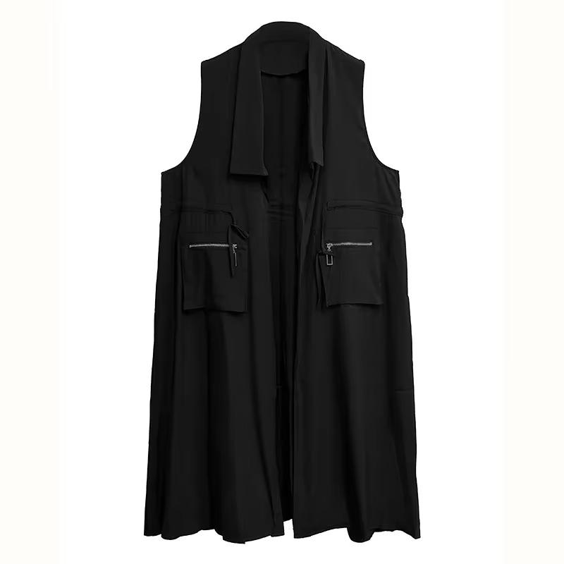 

Xitao Жилет без рукавов с карманом и открытой строчкой GMM1370 One Size чёрный