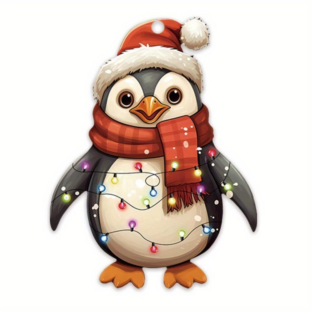 Holiday Acrylic Penguin Car Mirror Pendant Christmas Tree Design Decor Vehicle