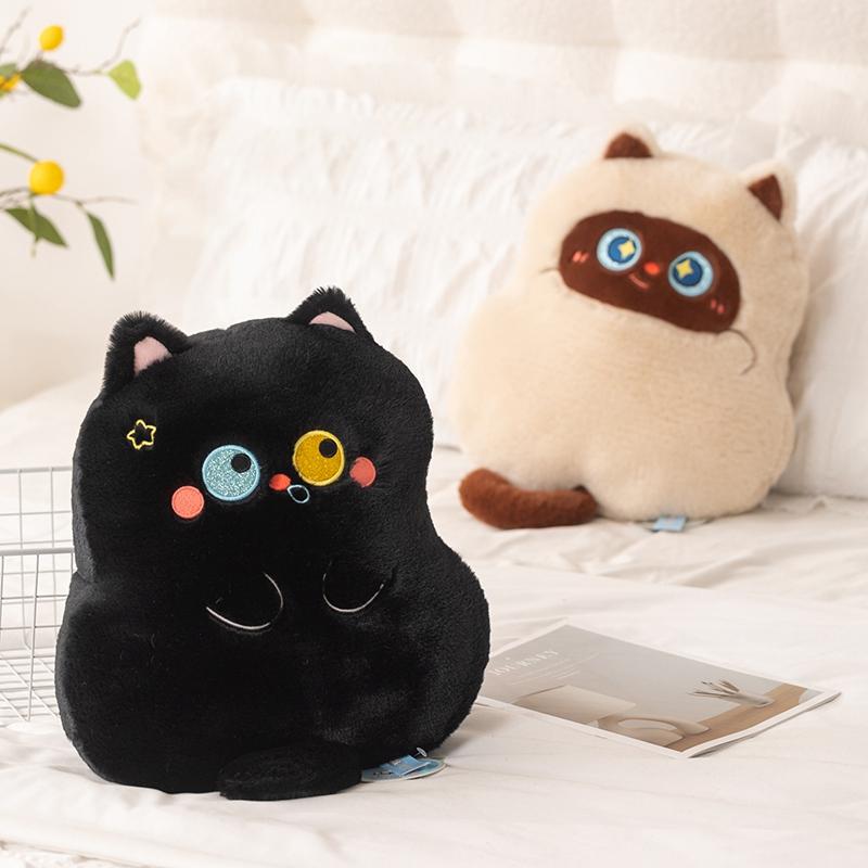Cartoon Cat Fatty Round Pillow Kawaii Stuffed Animals Cute Siamese Cat Plush Doll Baby Sleeping Cushion Funny for Kid Toy Gifts