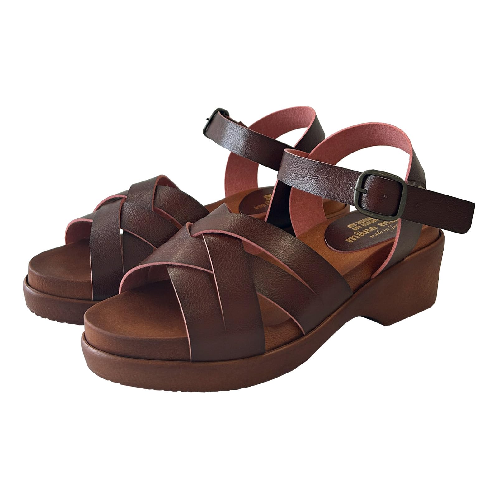 

[maRe maRe] Women s Sandals, Comfortable for Walking, Platform Heel, Made in Japan, Soft Sole, Wood-like Ankle Strap (Dark Brown, L)
