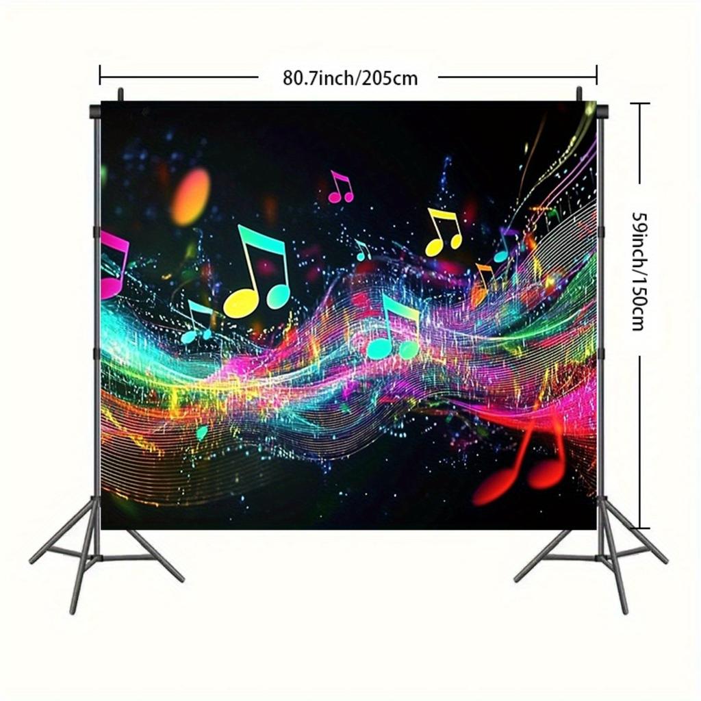 1pc Music Karaoke OKParty Backdrop Banner - Music Notes Stars Design Durable Polyester No Power Required Indoor Outdoor Wedding Birthday