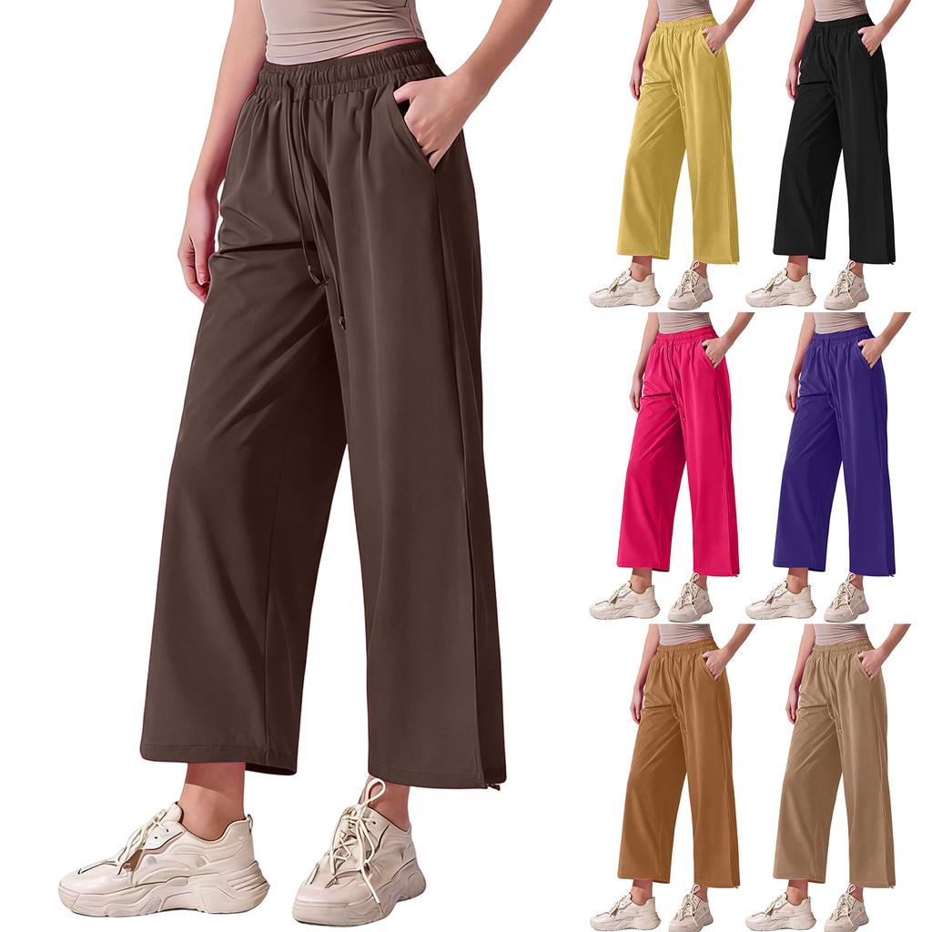 Women's High Waist Wide Leg Yoga Pants - Split Hem Tapered Joggers for Dance, Pilates, Fitness