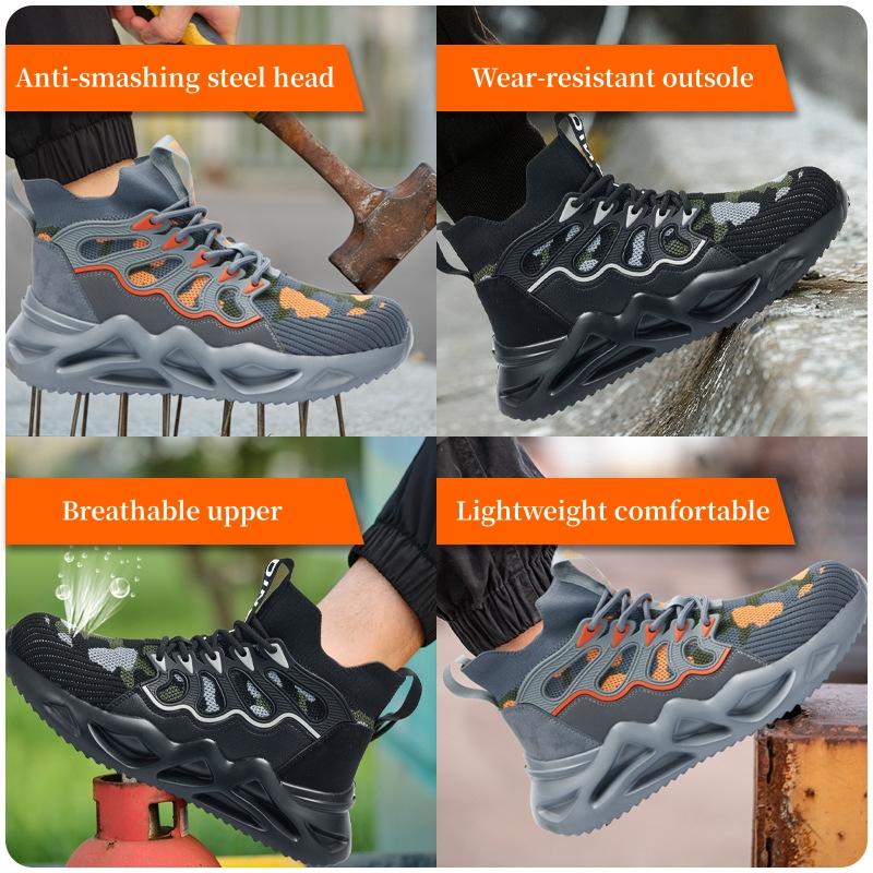 Lightweight Safety Shoes Men Breathable Work Sneakers Protective Steel Toe Work Shoes Indestructible Puncture-Proof Safety Boots
