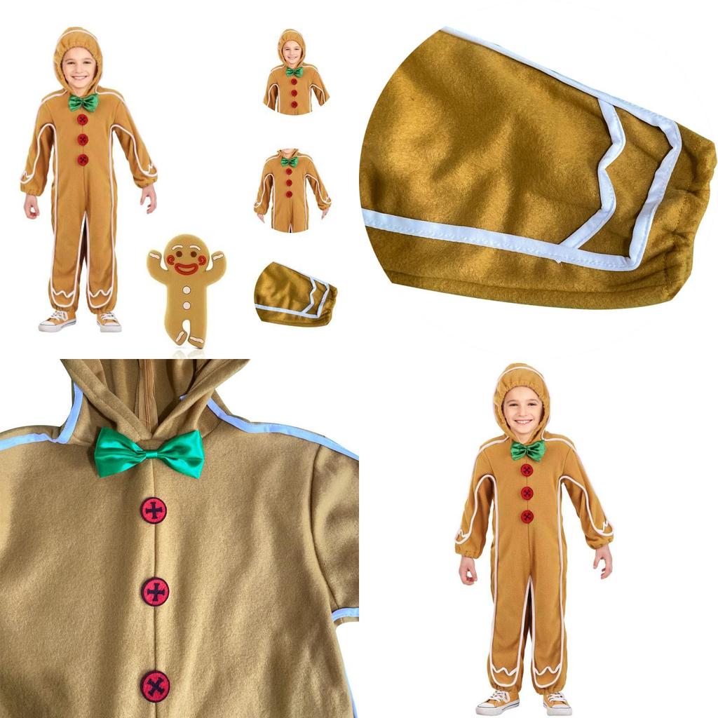 Adorable Christmas Gingerbread Man Kids Costume Cosplay Bodysuit