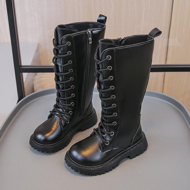 Children High Boots Soild Color Versatile Kids Long Boots Round Toes Soft Autumn Girls Boots Mid-calf Non-slip
