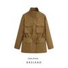 Kaslead New Women Clothes Western Style Fashion Simple Pocket Decoration Turtleneck Long Sleeve Cargo Coat