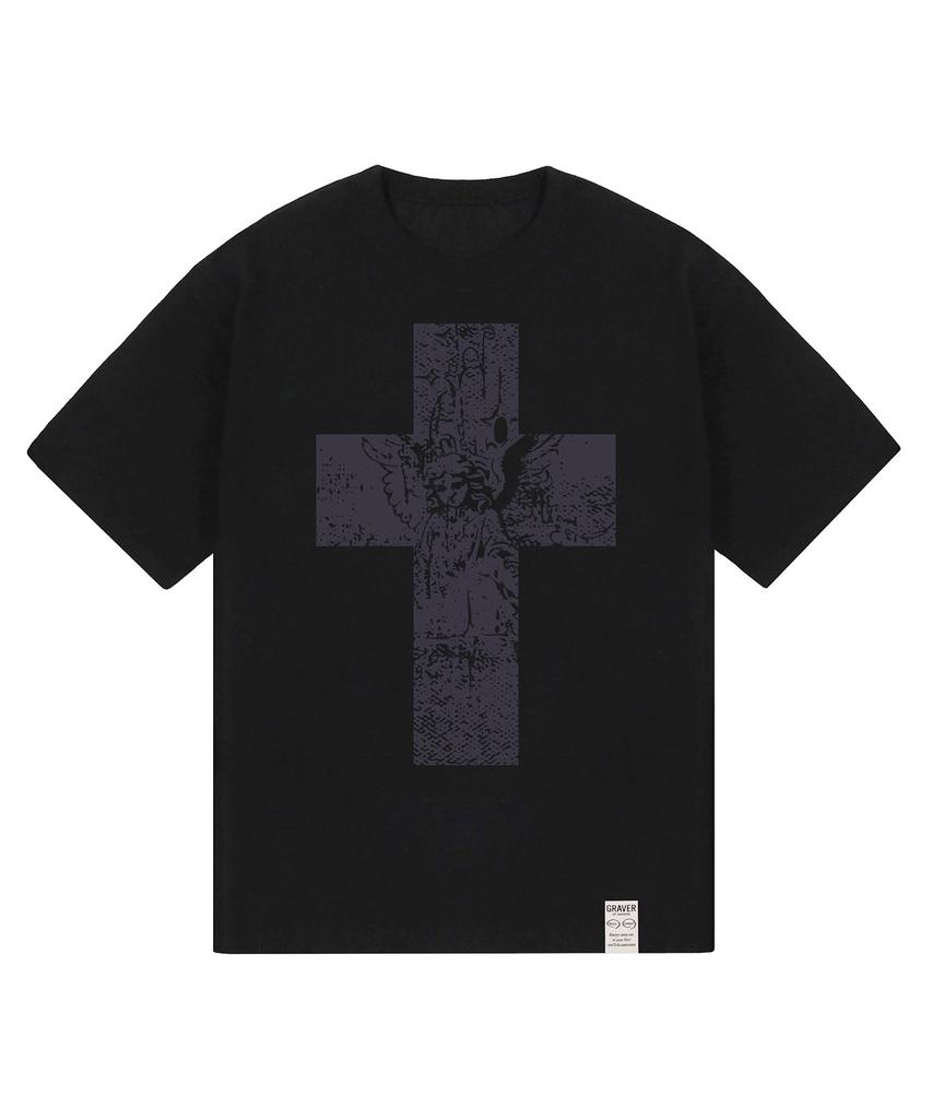 GRAVER [Unisex]Angel Cross Short Sleeve T-Shirt_3Color