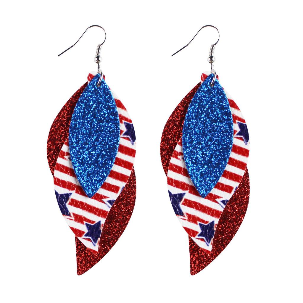 Independence Day Leather Pu Earrings Water Drops Stars And Stripes Stars Ladies
