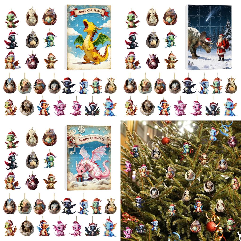 Christmas Countdown Calendar Blind Box With Cute Dragon Mini Decor For Holiday Party Gifts