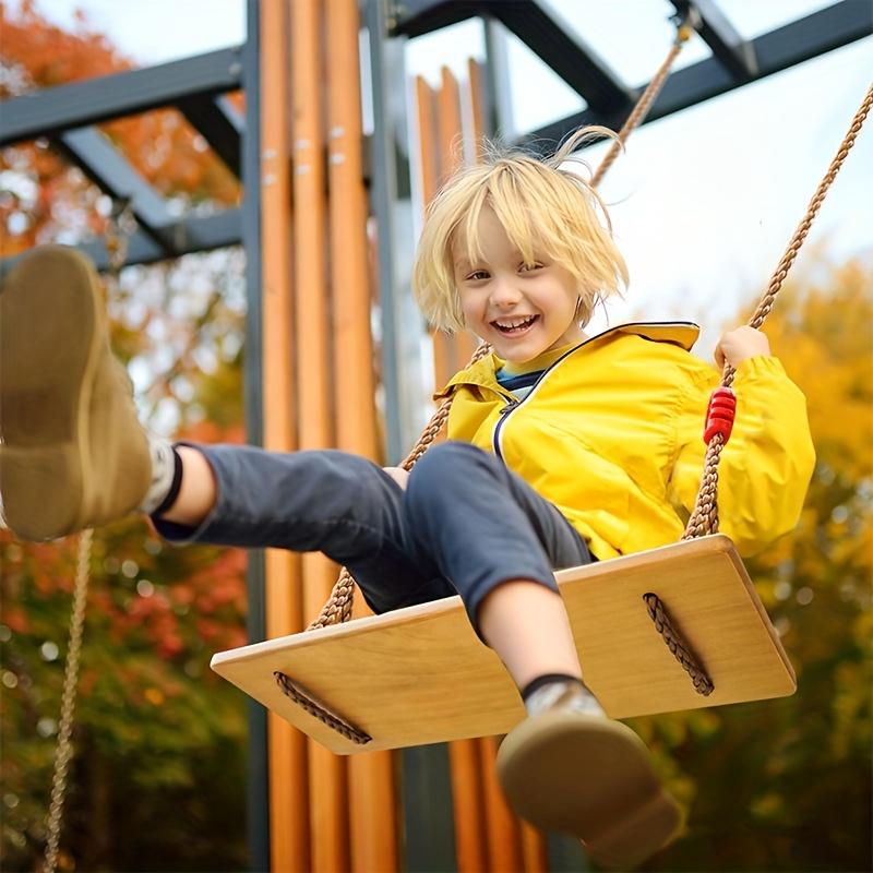 1 Adjustable Swing Adjustable Outdoor Swing for Youngsters Adults Sturdy Wooden Seat with Red Rubberized Ropes Adjustable Length