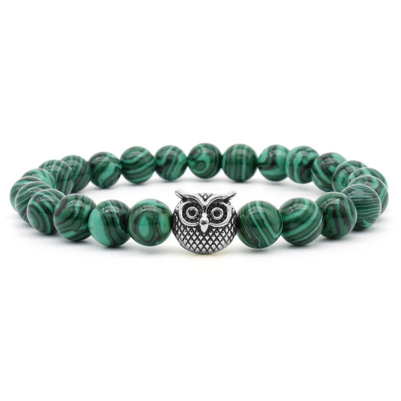 8MM Malachite & Owl Beaded Bracelet - Exclusive European-American Jewelry