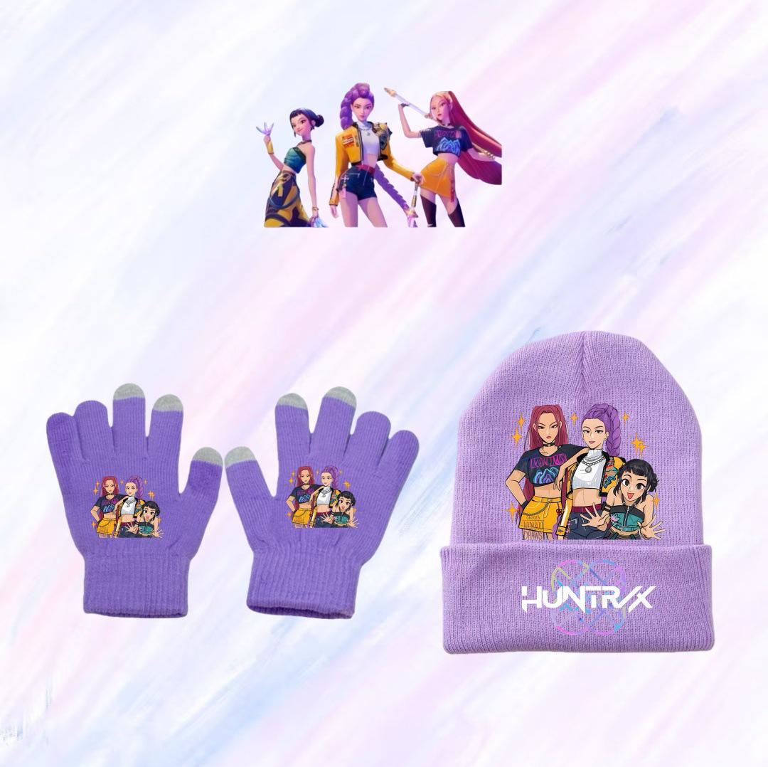 

KPOP Demon Hunter Girl Group Knit Hat & Glove Set for Teens - Warm & Stylish