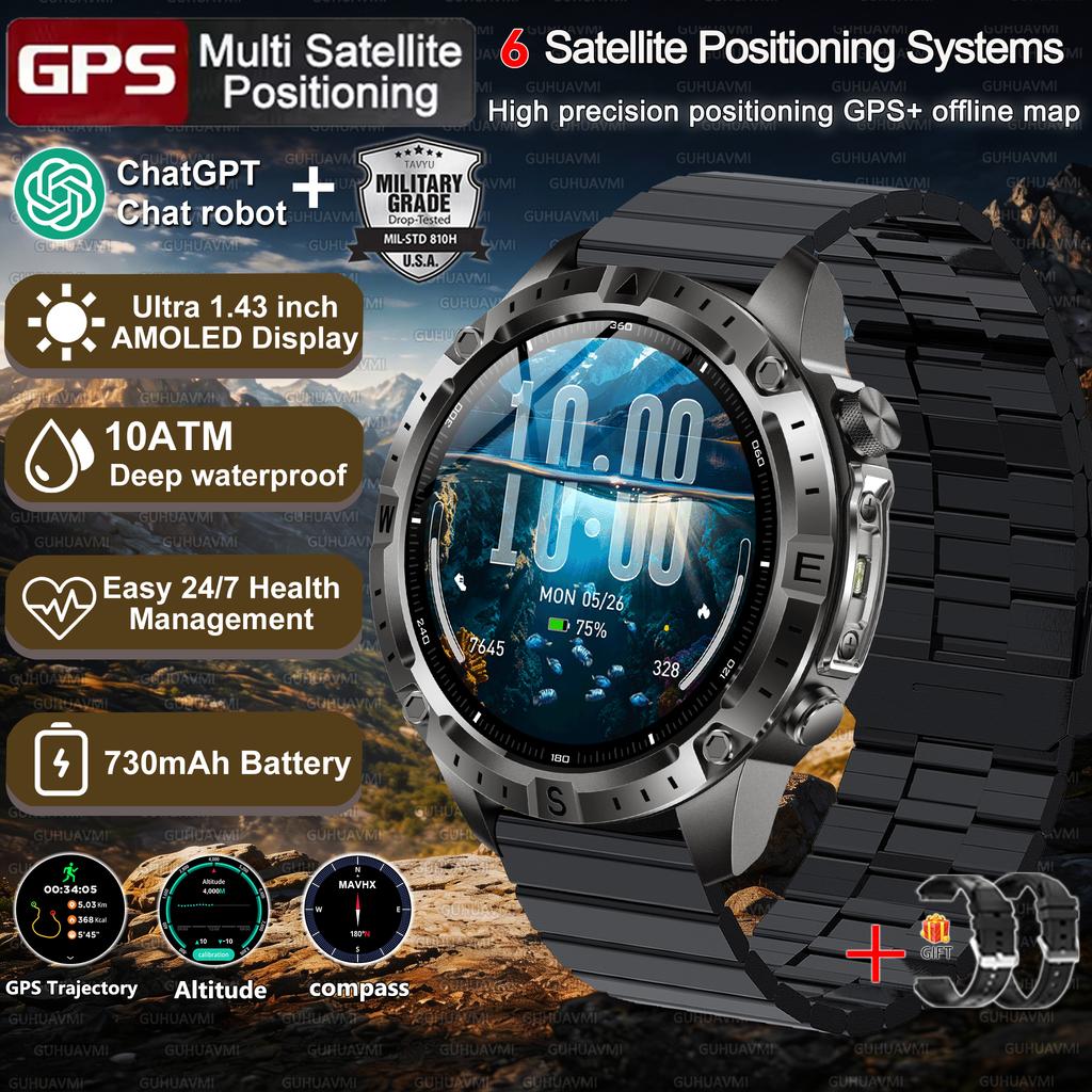 New Army grade TANK GPS Offline Maps Smart Watch 10ATM Waterproof Sports Compass Heart rate HD Bluetooth call Smart watch