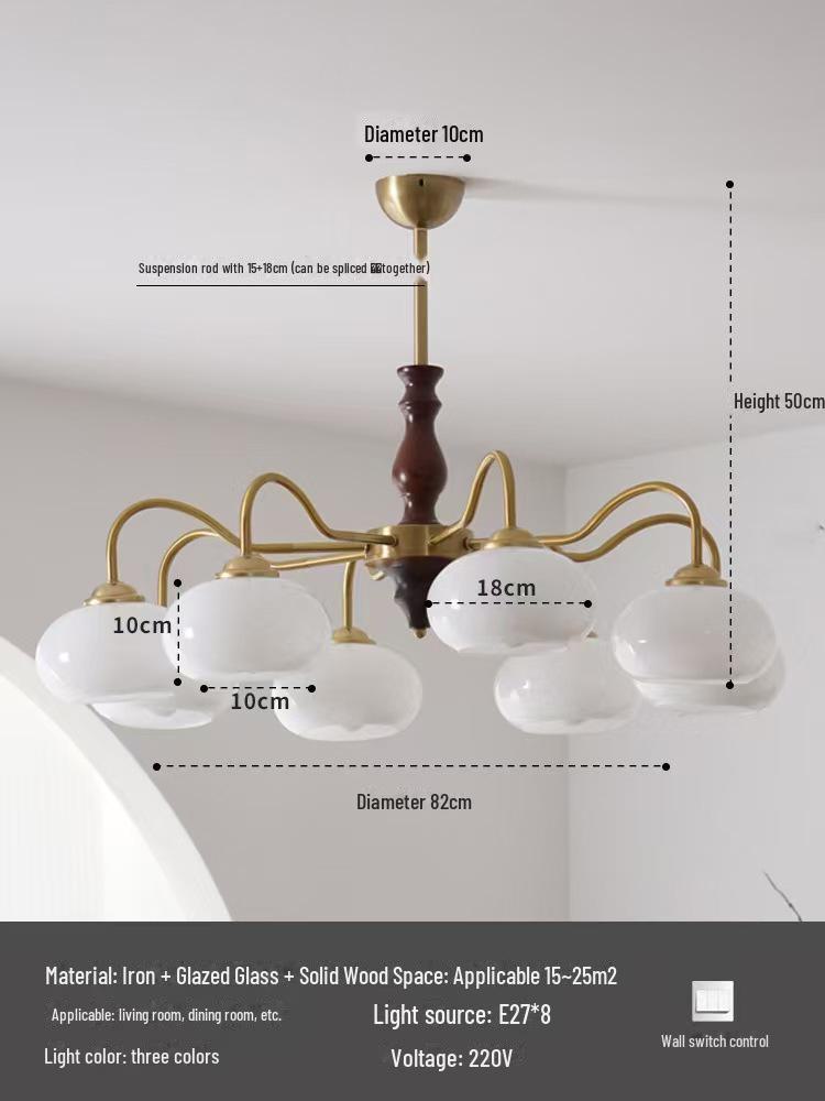 Retro Wabi-Sabi Persimmon Chandelier: Medieval Style Solid Wood Lamp for Living Room, Study, or Bedroom.