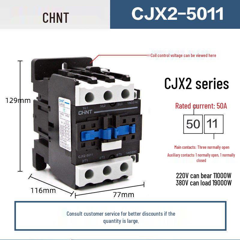 Chint CJX2 AC Contactor Series - 0910/1210/1810/2510/3210 (Voltage: 220V/380V/36V/24V)