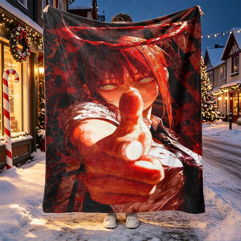 Makima Chainsaw Man Pattern Blanket for Home Decoration, Bed, Sofa, Car Travel, Camping, Suitable for All Seasons, Birthday Christmas Gift