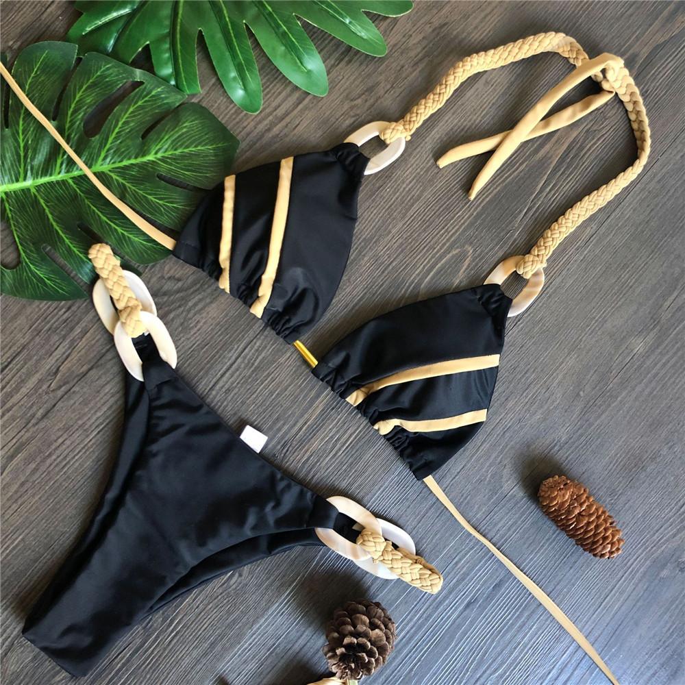 Buy 2021 Summer Sexy Beach Wear High Waist Slings Bikini Woman's Color Matching Split Stripes