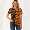 Womens Casual Halloween Print V Neck Short Sleeve Button Decor T Shirt Top Lightweight Comfortable Fit