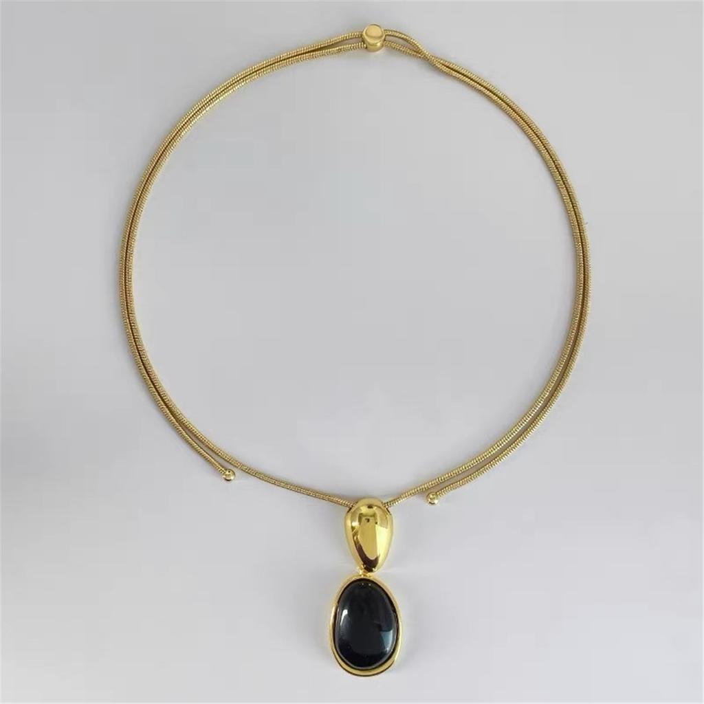 Tooxika Niche Light Luxury Simple High Feeling Onyx Water Drop Necklace Snake Bone Chain Drawstring Sweater Chain Female