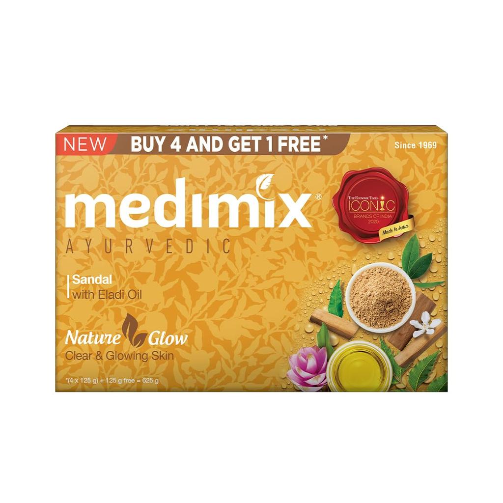 Medimix Ayurvedic Sandal Bathing Bar 125g X 5 Soap| Gentle Cleansing Soap With Sandal & Eladi Oil For Natural Glow, Even Tone & Vibrant Skin