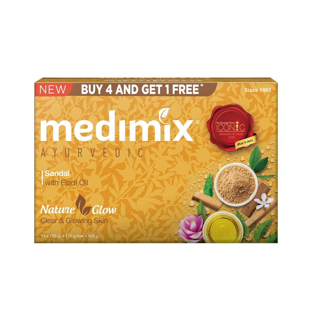 

Medimix Ayurvedic Sandal Bathing Bar 125g x 5 Soap| Gentle Cleansing Soap With Sandal & Eladi Oil For Natural Glow, Even Tone & Vibrant Skin