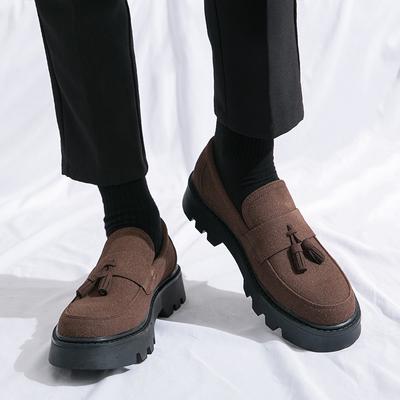 Men Loafer Height Increase Classic Leather Thick Sole Creepers Platform Shoes Round Head