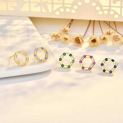 New Colored Zircon Stud Earrings High-end Niche Geometric Earrings