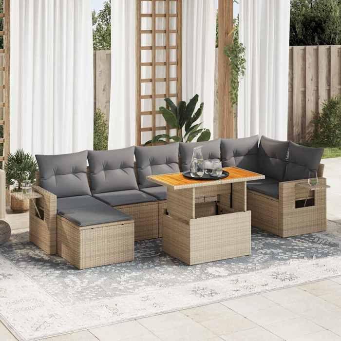 VidaXL Garden Lounge Set with Cushions 8 Pcs Beige Braided Resin 3327181