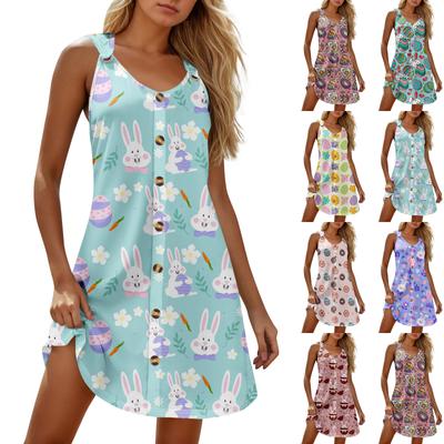 Summer Dresses For Women Beach Boho Sleeveless Printing Tshirt Tank Sundresses