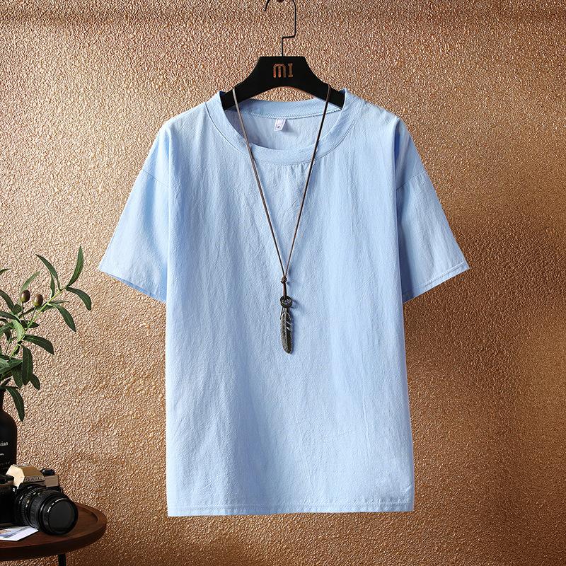 Summer Solid Color Crew Neck T-shirt Men's, New Japanese Loose Short-sleeved T-shirt Men's Clothing