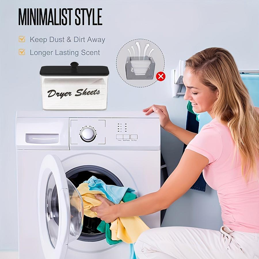 Acrylic Container Storage Box, Dryer Sheet Holder, Clear Tissue Box Holder with Black Lid for Laundry Room Organization