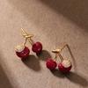 Stylish Exquisite Sweet Red Oil Dripping Cherry Stud Earrings Light Luxury Simple Small Fresh Earrings Niche Design Earrings