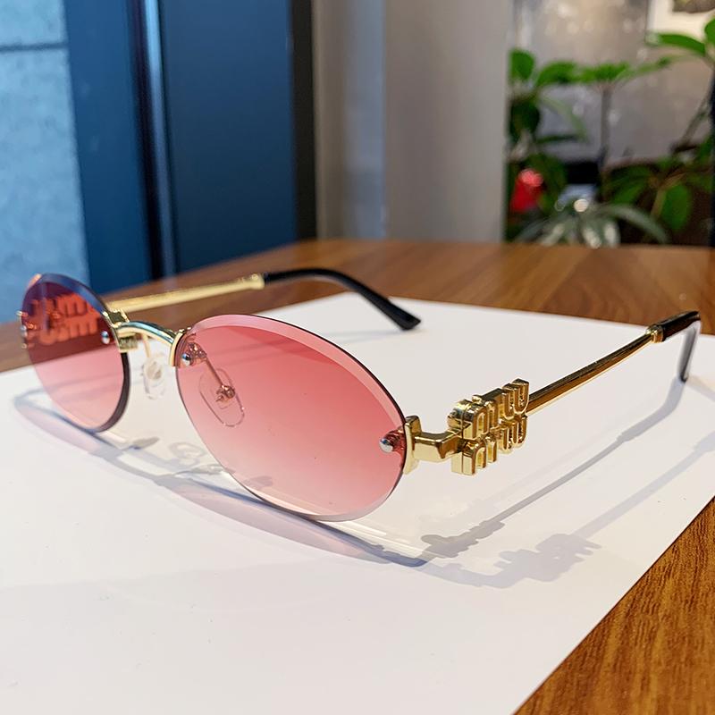 Oval Frame Sunglasses New Rimless Cut Edge Personality Glasses Fashion Design Sense Small Frame Sunglasses 90289