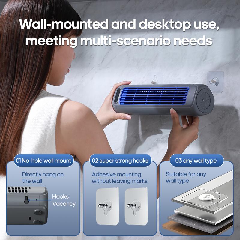 3 Speeds Desktop Air Conditioner Fan No Drilling Cooling Rechargeable Wall Mount Fan Silent for Home Kitchen Bathroom