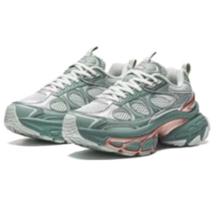 New Anta Height Increasing Low-Top Chunky Sneakers Women's Green Silver 122438897-2
