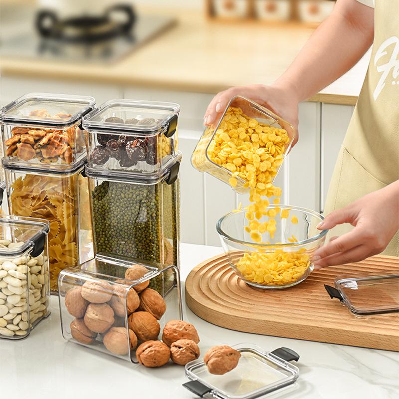 Transparent Airtight Food Grade Storage Jar: Moisture-Proof, Square/Rectangular Kitchen Container for Grains and Chinese Medicine