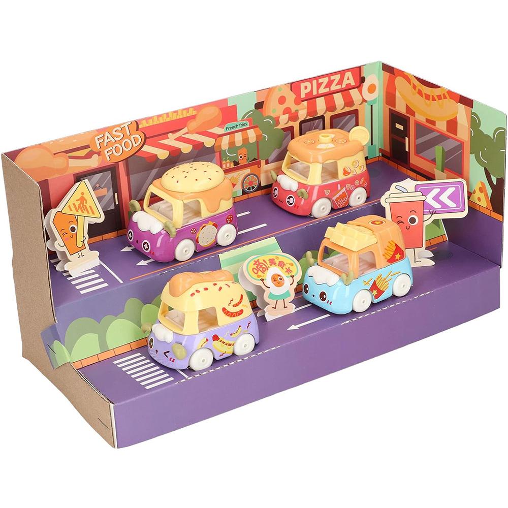 4pcs Fast Food Alloy Cars Dessert Cartoon Food Metal Cars, Children's Toy Decoration, Halloween and Christmas Gift for Boys and Girls