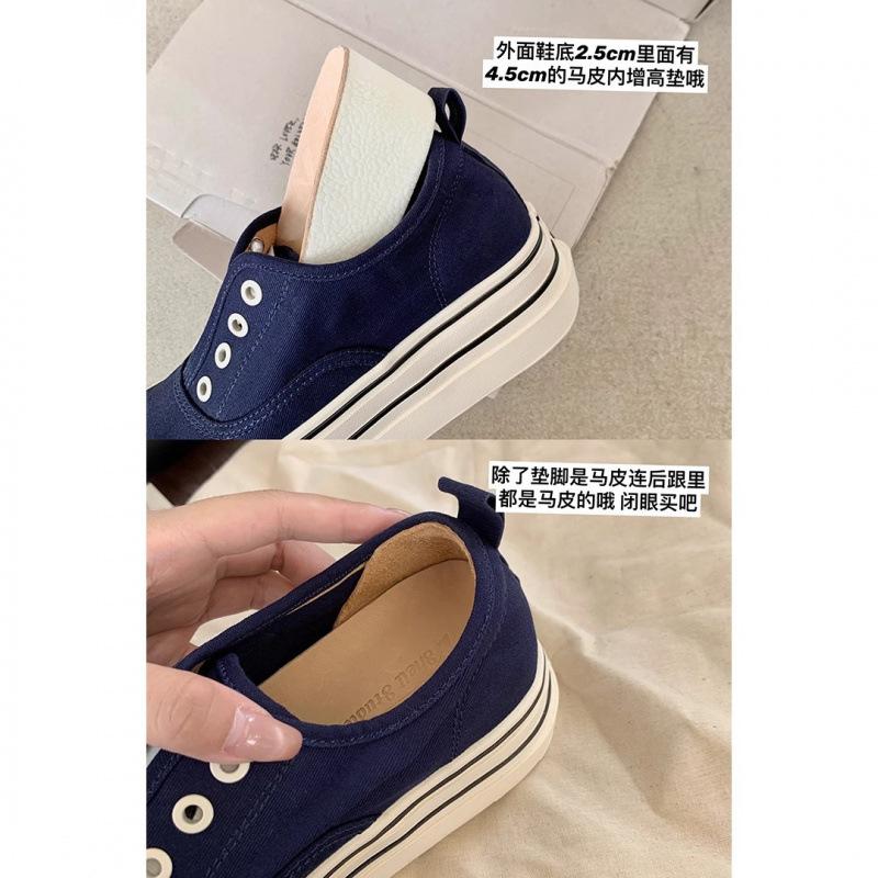 

! Canvas shoes women s inner height increase of 7cm one pedal platform casual shoes round head board shoes 35